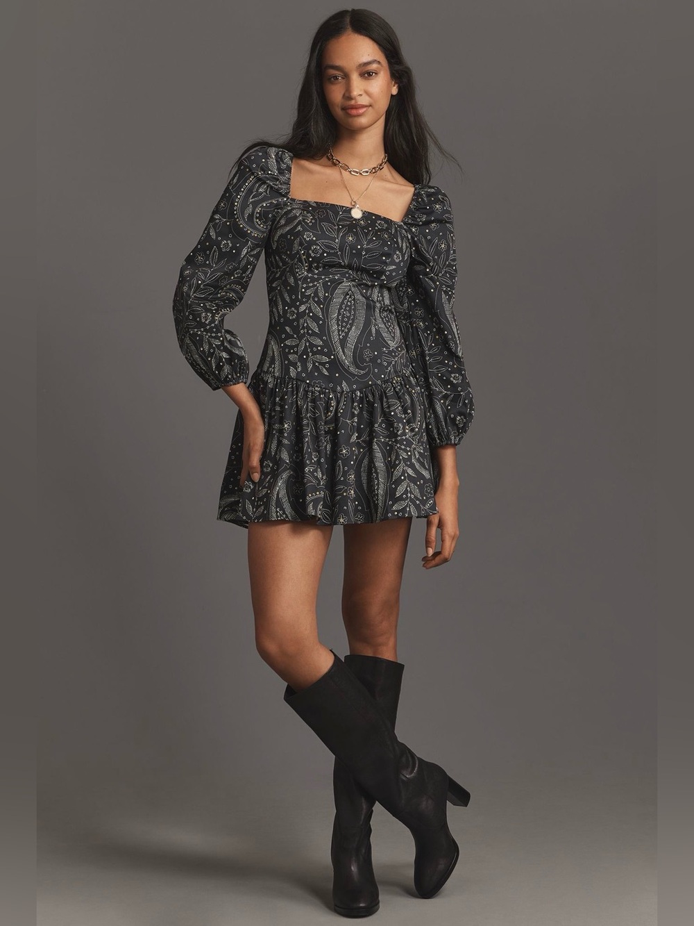 Maeve Long-Sleeve Square-Neck Drop-Waist
Mini Dress - NWT